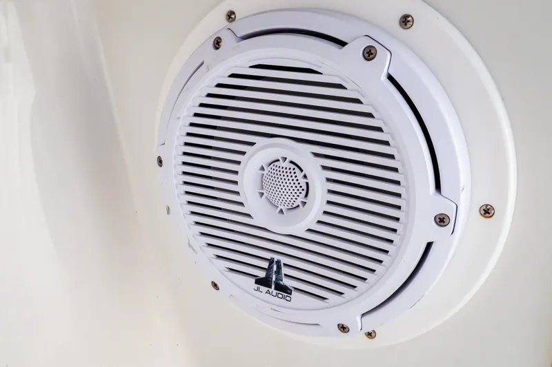  Yacht Photos Pics White JL Audio speaker on 2003 Intrepid 370 Cuddy boat interior.