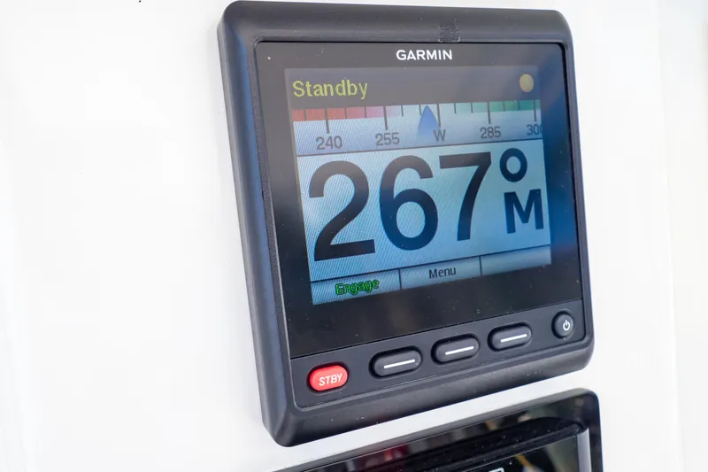  Yacht Photos Pics Garmin navigation display on 2003 Intrepid 370 Cuddy, showing heading 267 degrees.