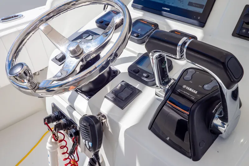  Yacht Photos Pics 2003 Intrepid 370 Cuddy helm with Yamaha controls and Garmin display.