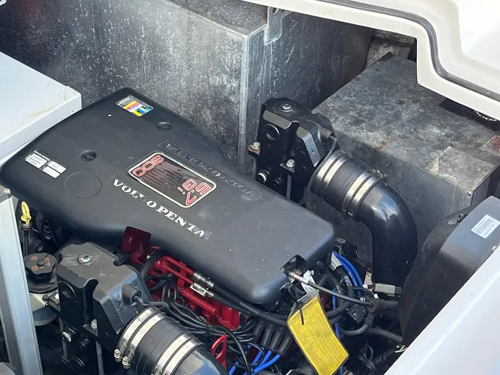 Souper Tuscan Yacht Photos Pics Engine compartment of a 2011 Regal 35 Express Cruiser with Volvo Penta components.