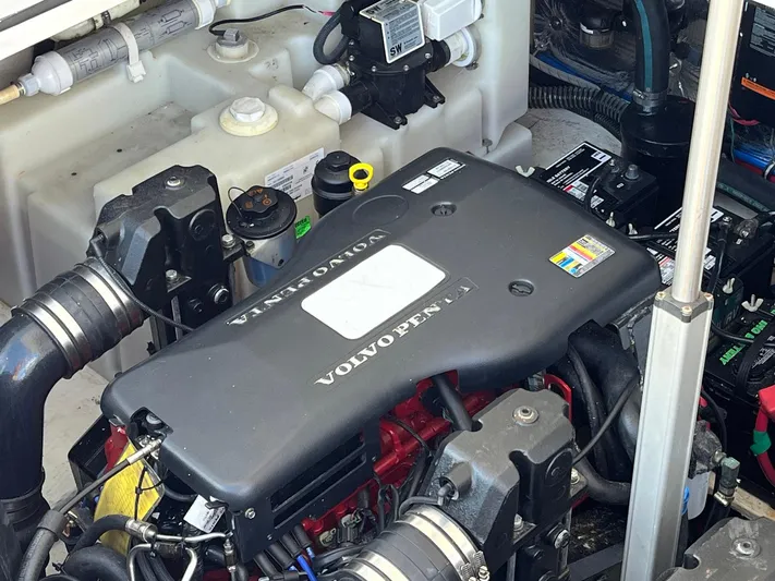 Souper Tuscan Yacht Photos Pics Engine compartment of a 2011 Regal 35 Express Cruiser with Volvo Penta engine.