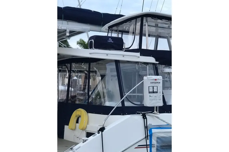 Flip Flops Yacht Photos Pics 2017 Leopard 48 yacht with enclosed cockpit and lifesaving equipment.