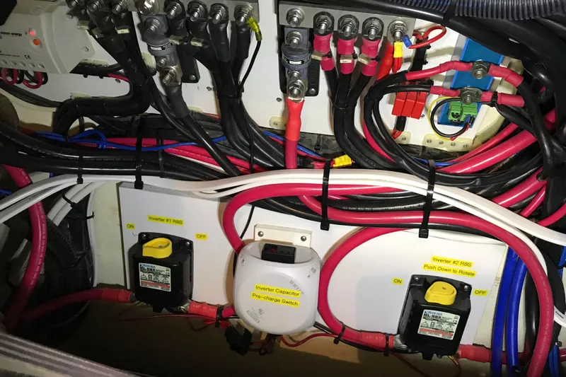 Flip Flops Yacht Photos Pics Electrical wiring and components inside a 2017 Leopard 48 yacht.