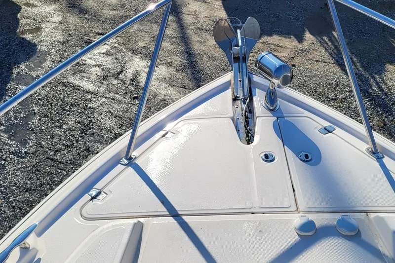  Yacht Photos Pics Bow of 2018 Regal 35 Sport Coupe with anchor and railings.