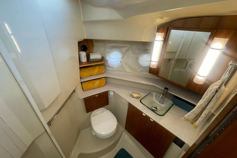  Yacht Photos Pics 2024 Ranger Tugs R-43 CB bathroom with modern fixtures and elegant design.