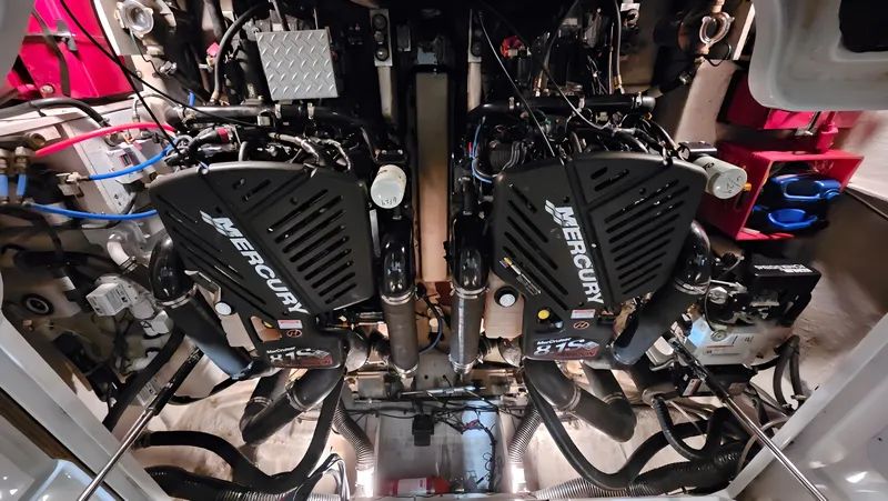  Yacht Photos Pics Engine room of a 2006 Sea Ray 340 Sundancer with twin Mercury engines.