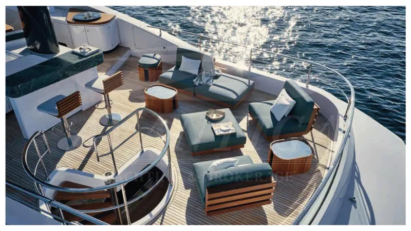  Yacht Photos Pics Luxurious deck of 2020 Azimut Magellano 25M yacht with elegant seating and ocean view.