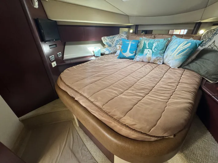 Devine Intervention Yacht Photos Pics Luxurious bedroom interior of 2007 Sea Ray 44 Sedan Bridge yacht.