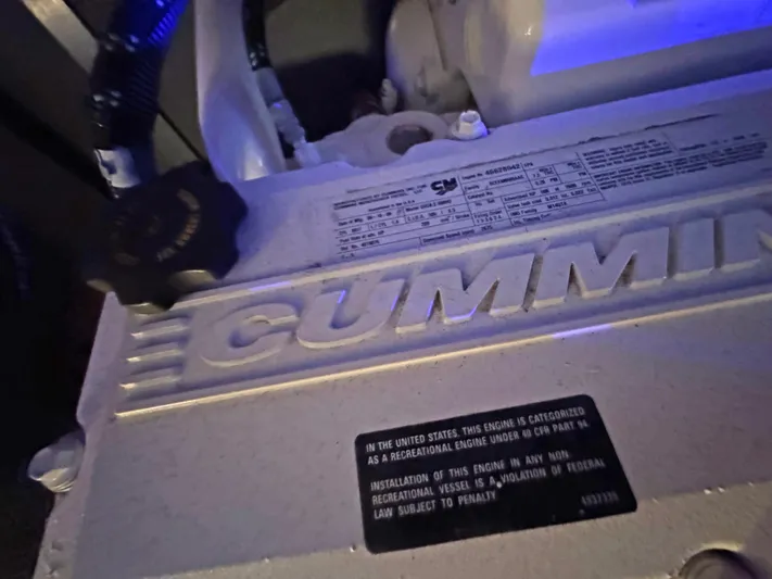 Devine Intervention Yacht Photos Pics Cummins engine in 2007 Sea Ray 44 Sedan Bridge, close-up view.