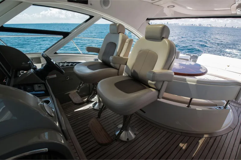  Yacht Photos Pics Interior of 2012 Sea Ray 580 Sundancer yacht with helm seats and ocean view.