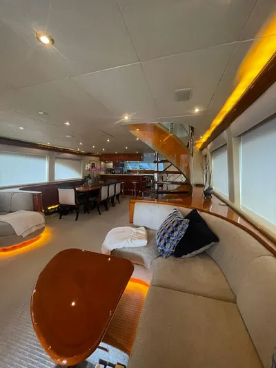  Yacht Photos Pics Luxurious interior of 2000 Cheoy Lee CUSTOM 92 yacht with elegant seating and modern design.
