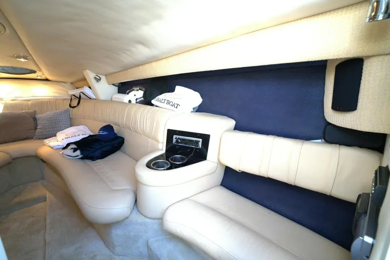  Yacht Photos Pics Luxurious interior of a 2005 Cobalt 343 boat with plush seating and modern amenities.