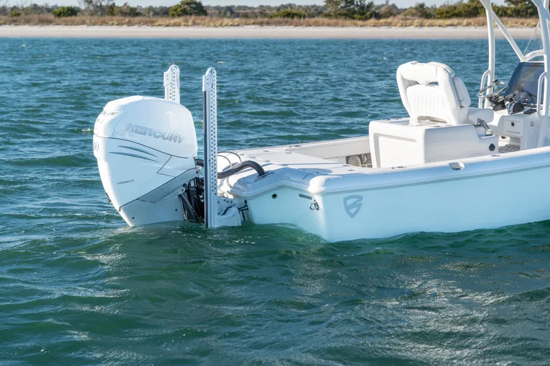  Yacht Photos Pics 2020 BARKER 26 boat with Mercury engine on open water.