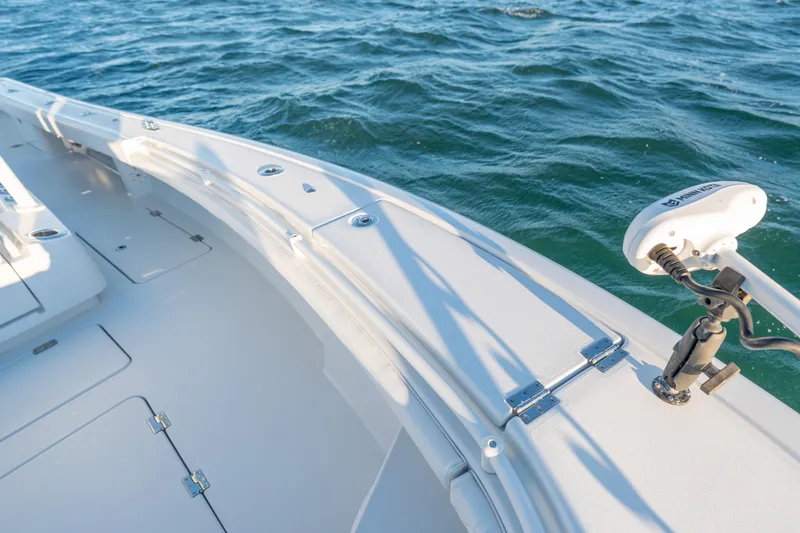  Yacht Photos Pics 2020 BARKER 26 boat deck with ocean view and mounted equipment.