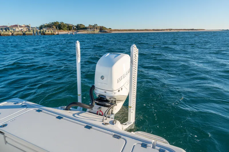  Yacht Photos Pics BARKER 26 boat with Mercury engine on open water, 2020 model.