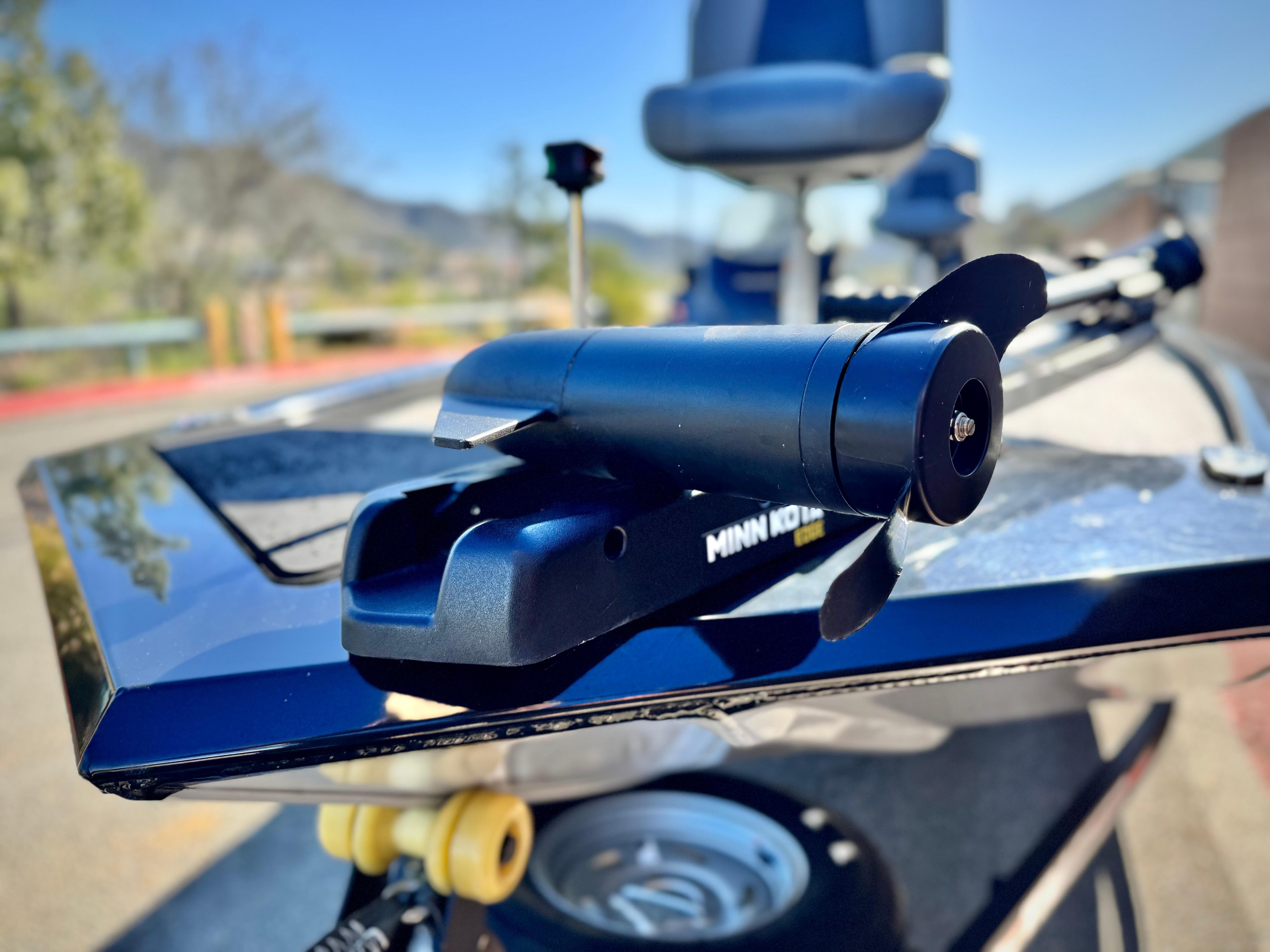2024 Tracker Pro 170 boat with Minn Kota trolling motor, close-up view.