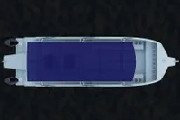 Top view of 2025 Olbap TR12 Open boat with dual outboard motors.