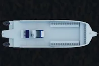 Top view of 2025 Olbap TR12 Open boat with dual engines and spacious seating.