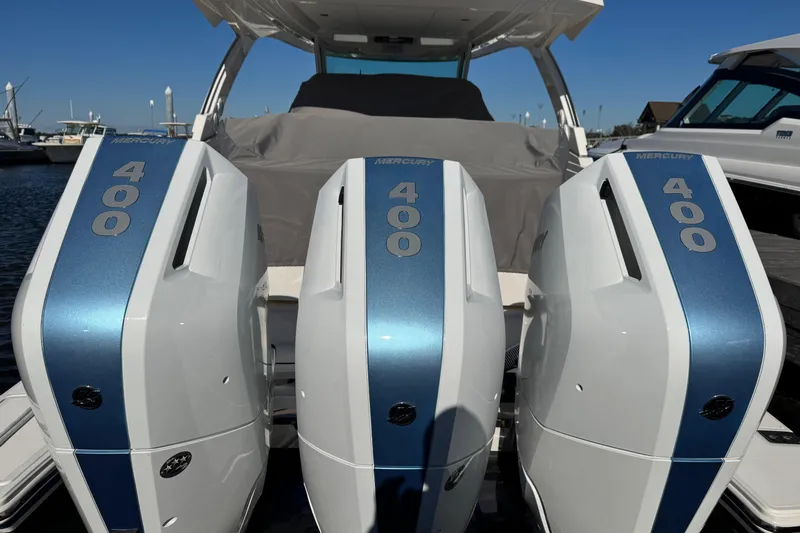  Yacht Photos Pics Triple Mercury 400 outboard engines on 2025 Tiara Yachts 38 LS boat.