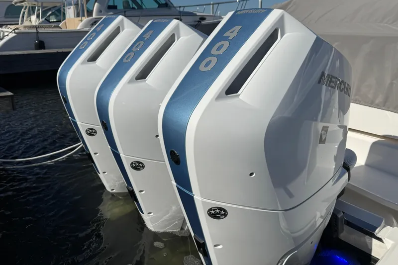  Yacht Photos Pics Triple Mercury 400 outboard engines on 2025 Tiara Yachts 38 LS boat.