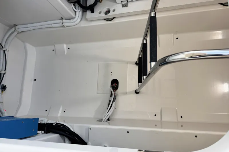  Yacht Photos Pics Engine compartment of 2025 Tiara Yachts 38 LS, showcasing clean design and wiring.