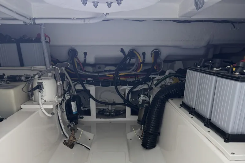  Yacht Photos Pics Engine room of 2025 Tiara Yachts 38 LS, showcasing wiring and components.