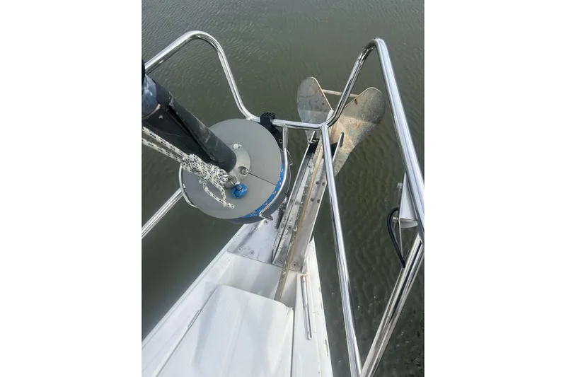 Unbound Yacht Photos Pics Bow of 2001 Beneteau First 47.7 sailboat with anchor and rigging details.