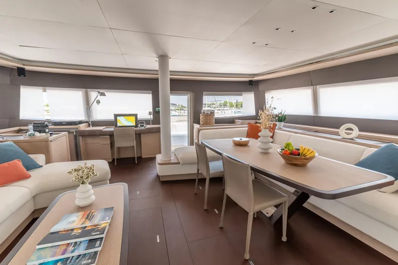  Yacht Photos Pics Luxurious interior of 2024 Lagoon SIXTY 5 yacht with modern furnishings and elegant decor.