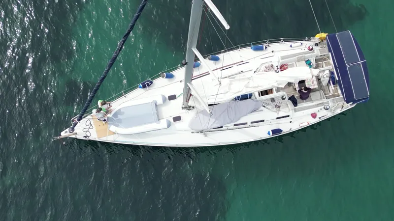 Princess Yacht Photos Pics Aerial view of 2008 Grand Soleil 45 sailboat on clear water.