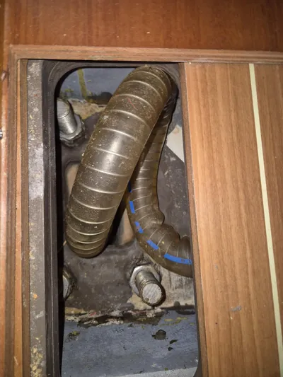 Princess Yacht Photos Pics Close-up of a 2008 Grand Soleil 45 yacht's interior plumbing and fittings.