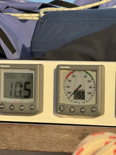 Princess Yacht Photos Pics Raymarine instruments on a 2008 Grand Soleil 45 yacht displaying speed and wind data.