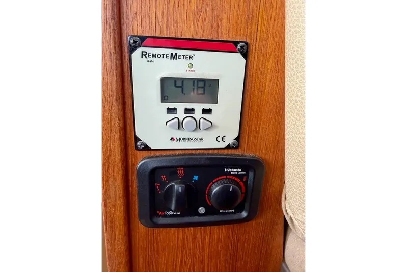  Yacht Photos Pics Control panel on 2012 Ranger Tugs R-29 boat, featuring Remote Meter and Webasto controls.
