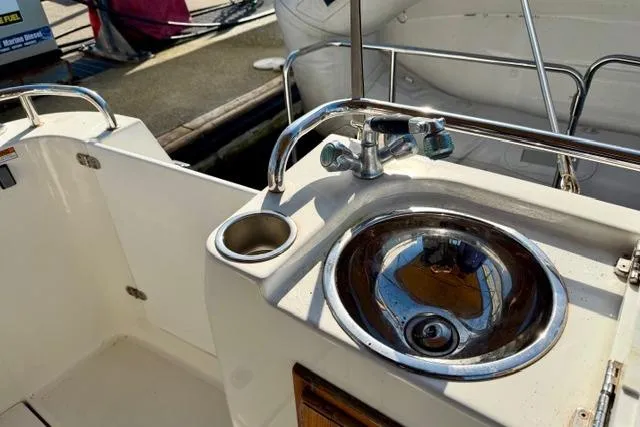  Yacht Photos Pics 2012 Ranger Tugs R-29 boat sink and cup holder on deck.