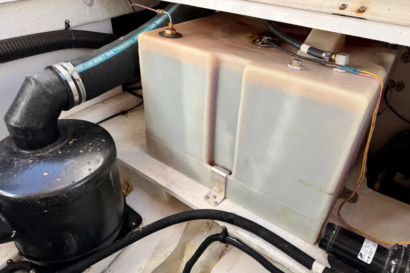  Yacht Photos Pics Engine compartment of 2012 Ranger Tugs R-29 with fuel tank and hoses.