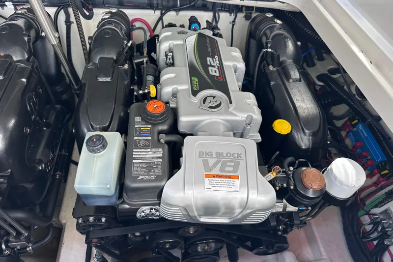  Yacht Photos Pics 2019 Formula 310 Bowrider engine compartment with Mercury Big Block V8 engine.