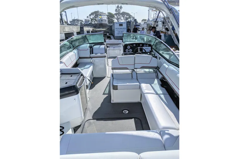  Yacht Photos Pics 2019 Formula 310 Bowrider boat interior with spacious seating and modern dashboard.
