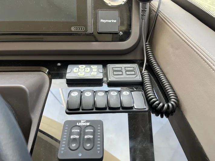 Simorgh Yacht Photos Pics Control panel of a 2019 Prestige 460 yacht with Raymarine electronics.