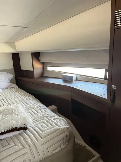 Simorgh Yacht Photos Pics Luxurious bedroom interior of 2019 Prestige 460 yacht with modern design.