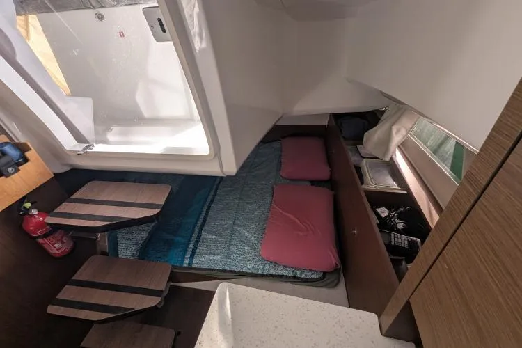 P'tit Bateau Yacht Photos Pics Interior of 2022 Jeanneau Cap Camarat 9.0 WA with cozy sleeping area.