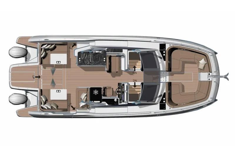  Yacht Photos Pics Manufacturer Provided Image: Top view of 2026 Jeanneau TH38 boat layout with spacious deck and seating areas.