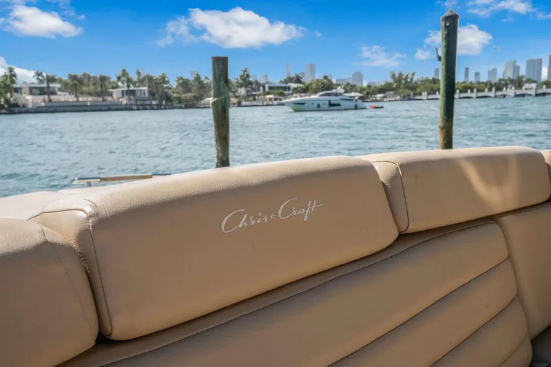 Chris-craft Launch 32 Yacht Photos Pics 2013 Chris-Craft Launch 32 boat interior with waterfront view and luxury seating.