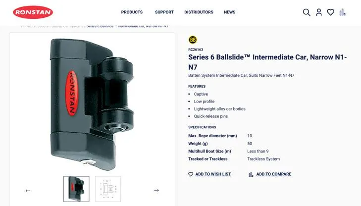  Yacht Photos Pics Ronstan Series 6 Ballslide Intermediate Car, suitable for Beneteau Oceanis Clipper 393, 2006 model.