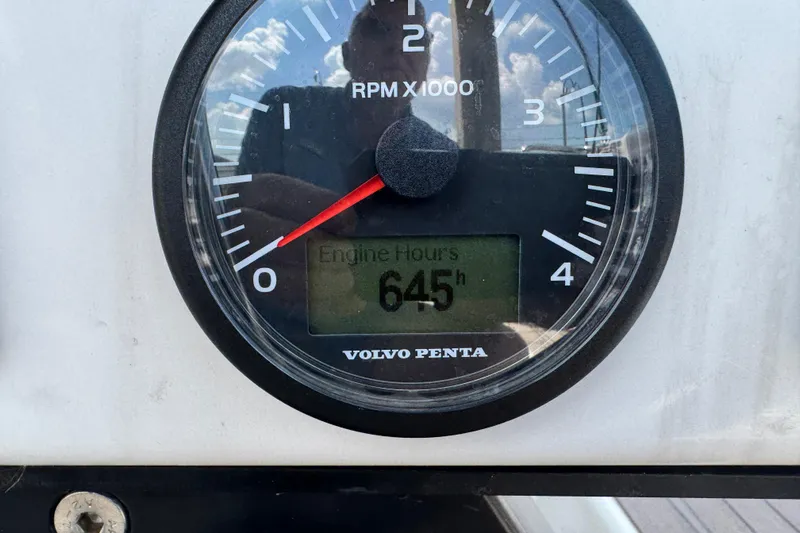  Yacht Photos Pics Volvo Penta tachometer showing 645 engine hours on Dufour 530, 2023 model.
