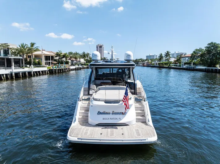 Endless Summer Yacht Photos Pics Luxury Princess V55 yacht cruising on a sunny waterway, 2020 model.