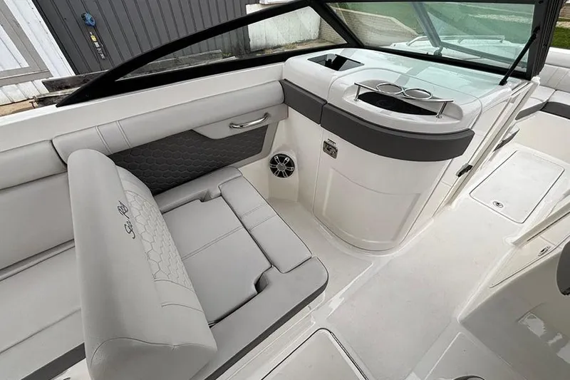  Yacht Photos Pics 2023 Sea Ray SDX 270 Outboard interior with sleek seating and modern design.