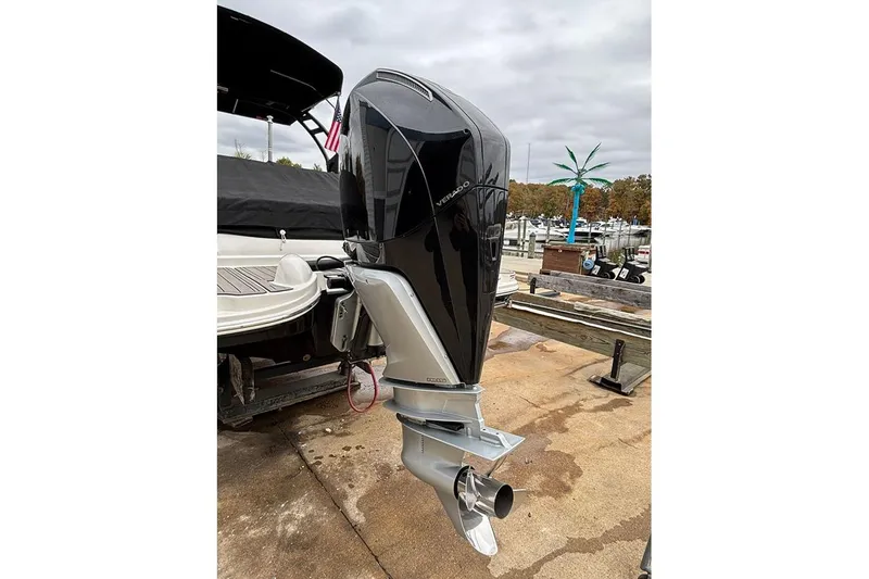  Yacht Photos Pics 2023 Sea Ray SDX 270 Outboard with powerful Verado engine, docked at marina.
