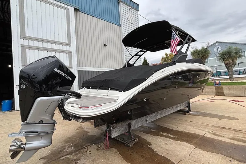  Yacht Photos Pics 2023 Sea Ray SDX 270 Outboard boat with Mercury engine, docked outdoors.