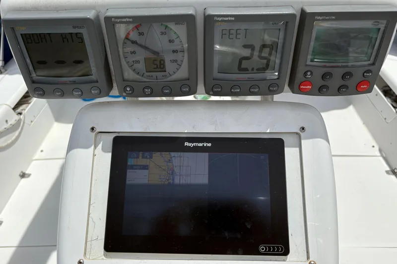 Otter Yacht Photos Pics Catalina 42 Mk II 2000 yacht navigation instruments displaying speed, depth, and map.