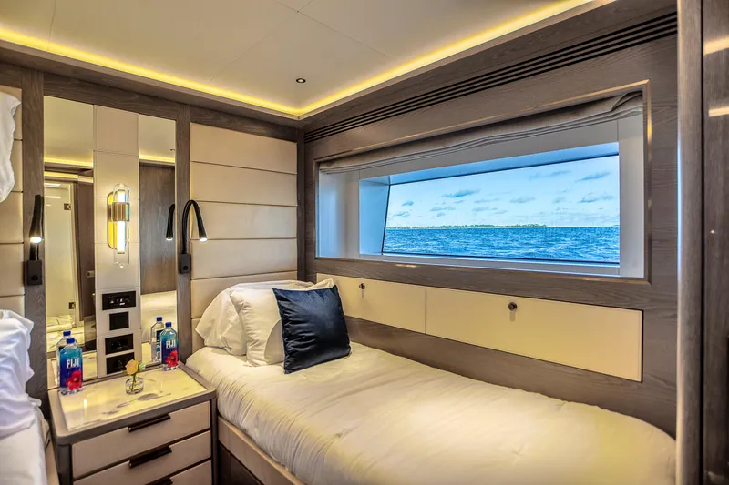 Our Trade Yacht Photos Pics Luxurious Sirena 88 yacht bedroom interior with ocean view, 2021 model.