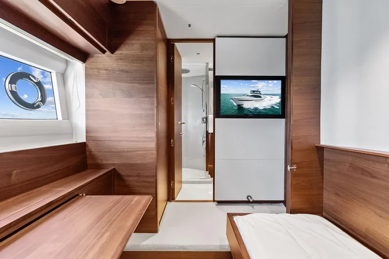 Seaquel Yacht Photos Pics 2024 Princess Y72 Motor Yacht interior with wood finish and modern amenities.